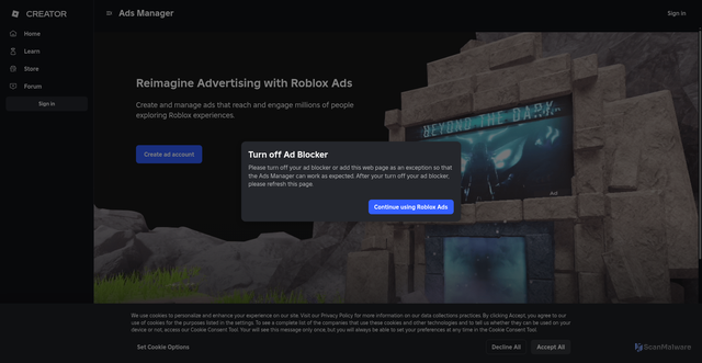 Security scan screenshot of https://ads.roblox.com