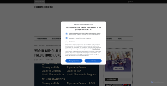 Security scan screenshot of https://www.fulltimepredict.com/world-cup-qualifiers-fixtures/