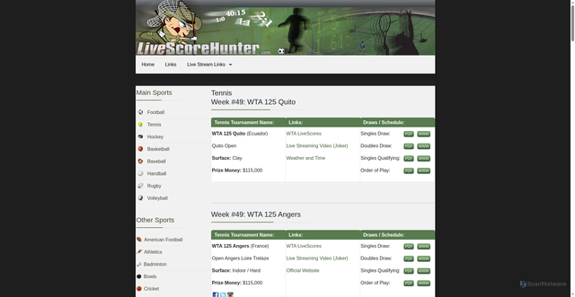 Security scan screenshot of https://www.livescorehunter.com/tennis/