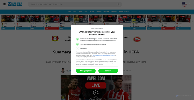 Security scan screenshot of https://www.vavel.com/en-us/soccer/2025/10/01/1235866-bayer-leverkusen-vs-psv-live-updates-in-uefa-champions-league.html