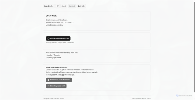 Security scan screenshot of https://uxp.pages.dev/contact.html