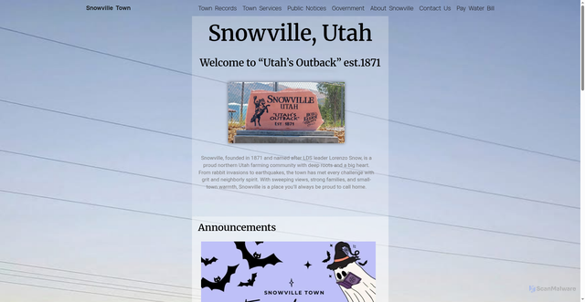 Security scan screenshot of https://snowvilletown.gov/