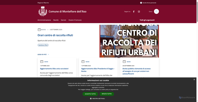 Security scan screenshot of https://www.comune.montefioredellaso.ap.it/it