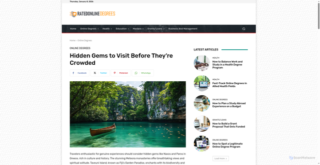 Security scan screenshot of https://ratedonlinedegrees.com/hidden-gems-to-visit-before-theyre-crowded/