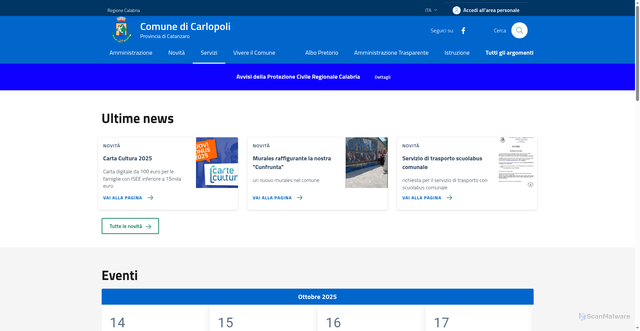 Security scan screenshot of https://comune.carlopoli.cz.it/