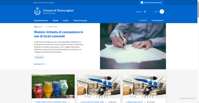 Security scan screenshot of https://www.comune.tresnuraghes.or.it/