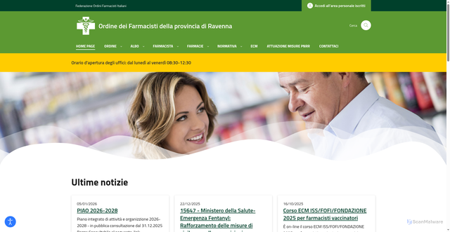 Security scan screenshot of https://www.ordinefarmacistiravenna.it/