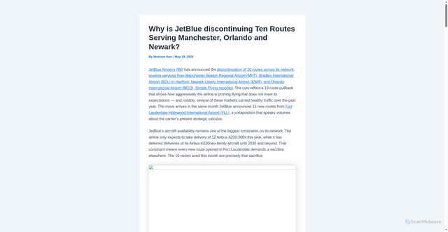 Security scan screenshot of https://aviospace.org/why-is-jetblue-discontinuing-ten-routes-serving-manchester-orlando-and-newark/