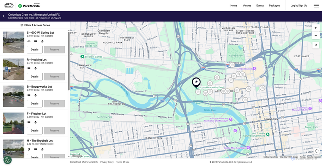 Security scan screenshot of https://arenadistrict.parkmobile.io/venues/scottsmiracle-gro-field/events/294870