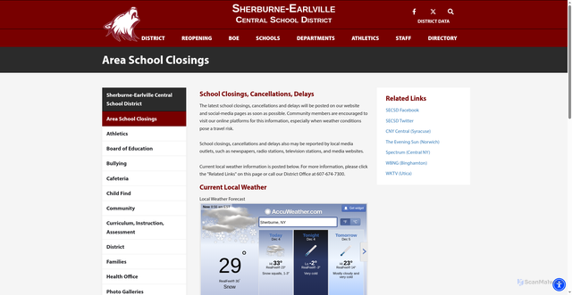 Security scan screenshot of https://www.secsd.org/AreaSchoolClosings.aspx