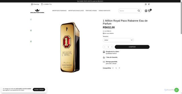 Security scan screenshot of https://onlineperfumes.com.br/produtos/1-million-royal-paco-rabanne-eau-de-parfum/
