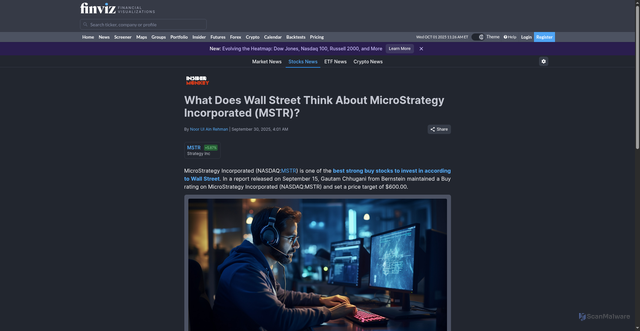 Security scan screenshot of https://finviz.com/news/179056/what-does-wall-street-think-about-microstrategy-incorporated-mstr