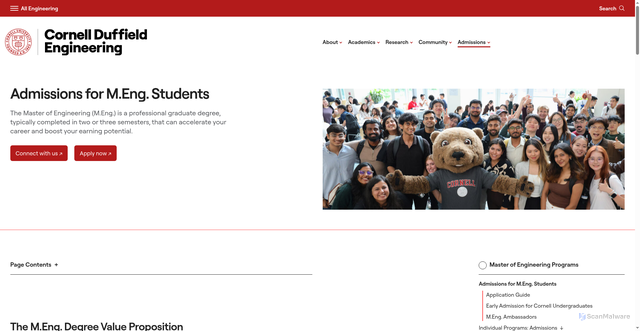 Security scan screenshot of https://www.duffield.cornell.edu/meng/admissions-meng-students/