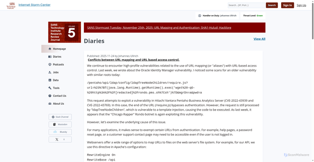 Security scan screenshot of https://isc.sans.edu/