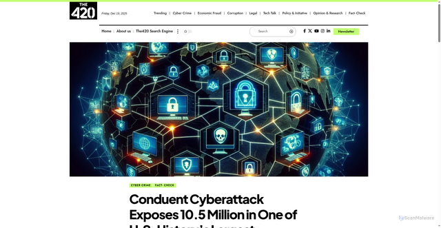 Security scan screenshot of https://the420.in/conduent-data-breach-10-5m-healthcare-records-exposed/