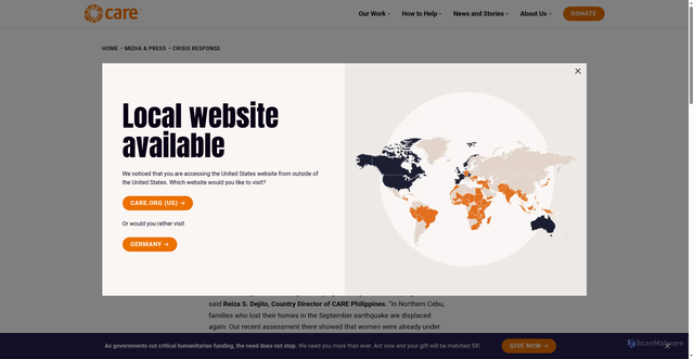 Security scan screenshot of https://www.care.org/media-and-press/philippines-typhoon-tino-deepens-crisis-for-earthquake-and-flood-survivors/