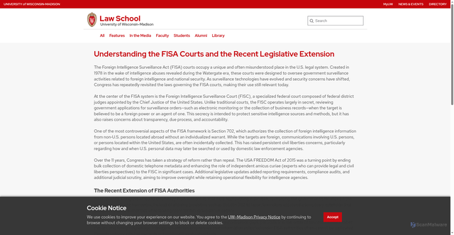 Security scan screenshot of https://law.wisc.edu/news/Law_Library/Understanding_the_FISA_Courts_an_2026-04-20