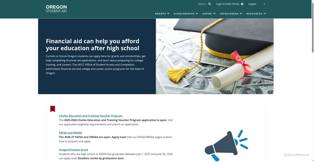 Security scan screenshot of https://oregonstudentaid.gov/