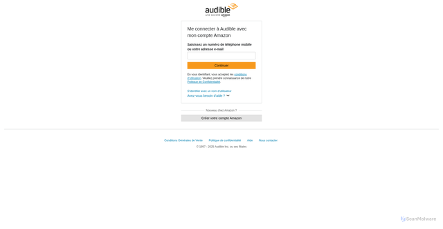 Security scan screenshot of https://www.audible.fr/audible/signinRedirect?maxAge=1200&returnUrl=https%3A%2F%2Fwww.audible.fr%2Fpd%2FStolen-Baby-Livre-Audio%2FB0DPGPFX8S%3F&pageIdent=&forceLogin=false