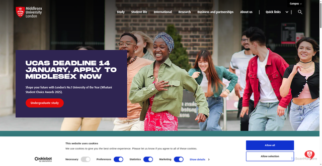 Security scan screenshot of http://www.mdx.ac.uk/