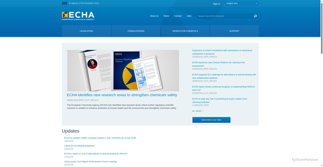 Security scan screenshot of http://www.echa.europa.eu