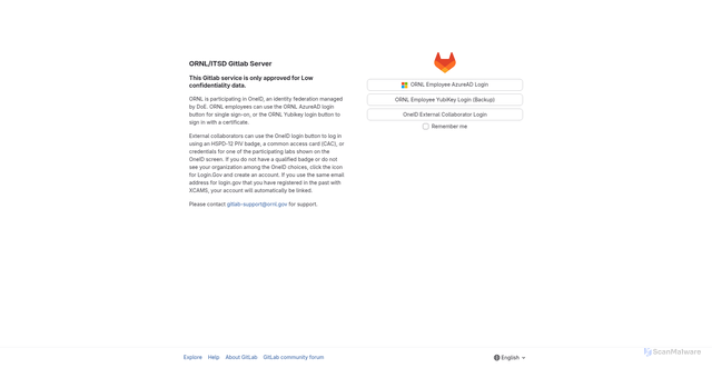 Security scan screenshot of https://code.ornl.gov