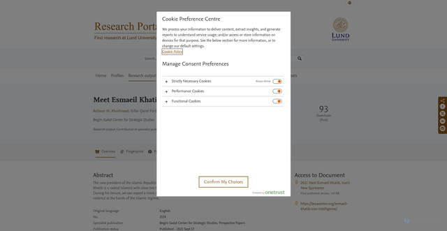 Security scan screenshot of https://portal.research.lu.se/en/publications/meet-esmaeil-khatib-irans-new-spymaster/