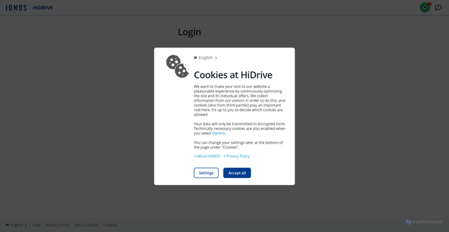Security scan screenshot of https://hidrive.ionos.com