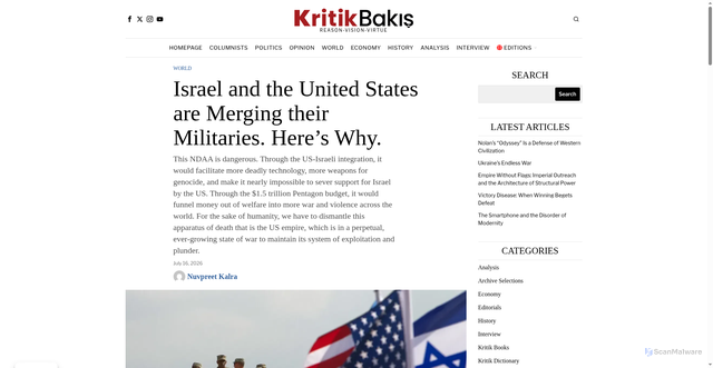 Security scan screenshot of https://kritikbakis.com/en/israel-and-the-united-states-are-merging-their-militaries-heres-why/