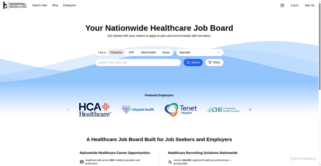 Security scan screenshot of https://hospitalrecruiting.com