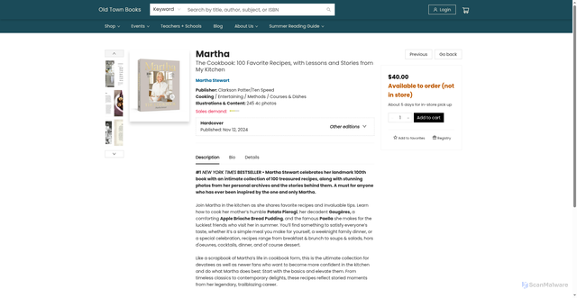 Security scan screenshot of https://oldtownbooks.com/item/UPeceejxZgczAKVXflxpXg/lists/LG3Phzcw4shY/