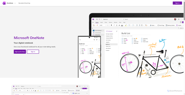 Security scan screenshot of https://www.onenote.com/