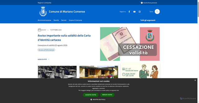 Security scan screenshot of https://www.comune.mariano-comense.co.it/it