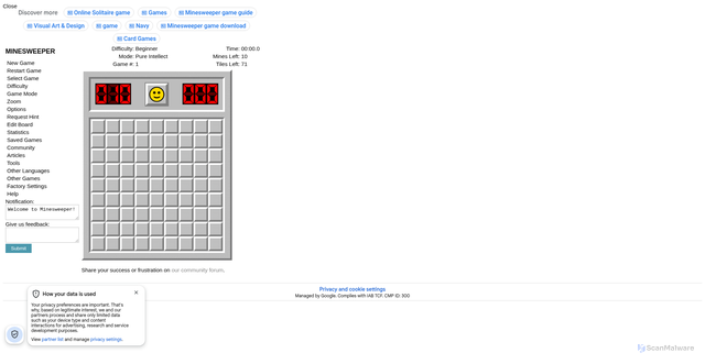 Security scan screenshot of https://minesweeper.us/