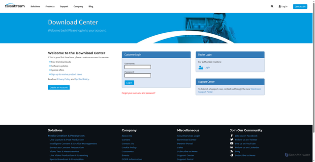 Security scan screenshot of https://dynamic.telestream.net/