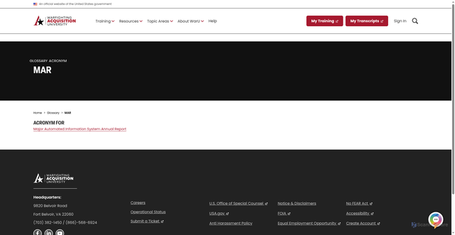 Security scan screenshot of https://www.waru.edu/glossary/mar