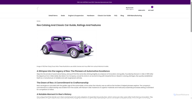 Security scan screenshot of https://metroparts.com/Classic-Car-Guides-Ratings-Features/Reo/?srsltid=AfmBOoolVnUbL2BsSYR4b91Yt__PQxgr46XL8IcgJqtDJCK0Zpgjib_v