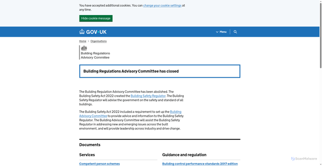 Security scan screenshot of https://www.gov.uk/government/organisations/building-regulations-advisory-committee