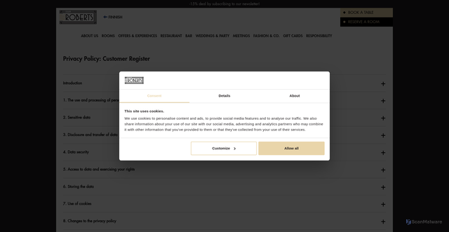 Security scan screenshot of https://www.lillaroberts.com/en/privacy-policy?lid=lfbtctosoexm