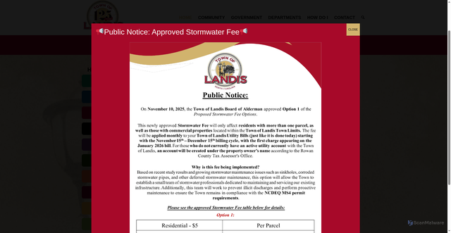 Security scan screenshot of https://townoflandisnc.gov/