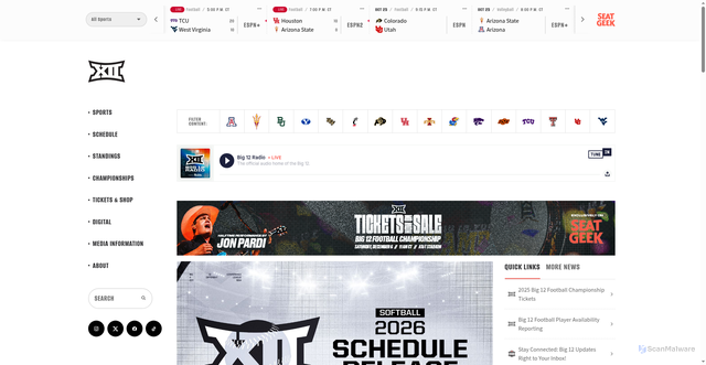 Security scan screenshot of https://big12sports.com/