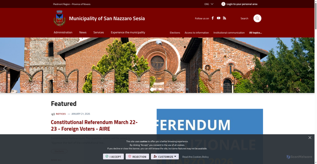 Security scan screenshot of https://www.comune.sannazzarosesia.no.it/it-it/home