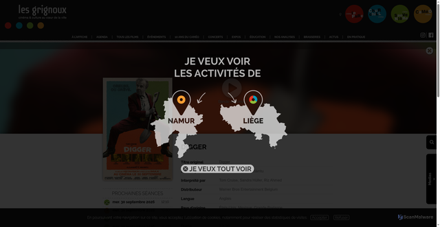 Security scan screenshot of https://www.grignoux.be/fr/film/3222/digger