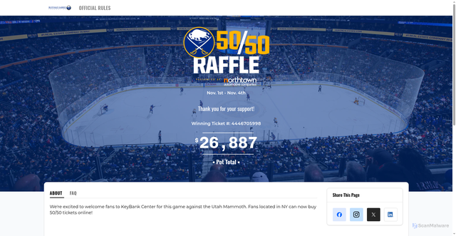 Security scan screenshot of https://sabres.5050raffle.org/give/sabres/sabres-5050-raffle-2025-2026/2025-11-4-mammoth