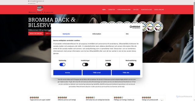 Security scan screenshot of https://brommadack.se