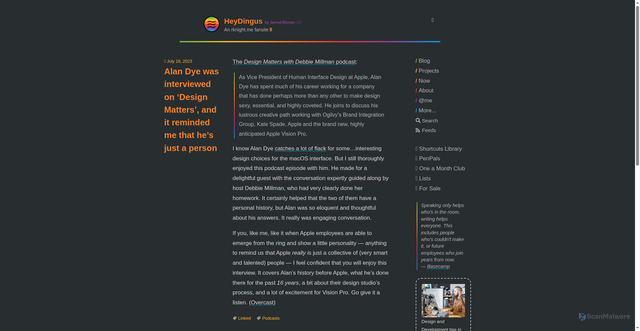 Security scan screenshot of https://heydingus.net/blog/2023/7/alan-dye-was-interviewed-on-design-matters-and-it-reminded-me-that-hes-just-a-person