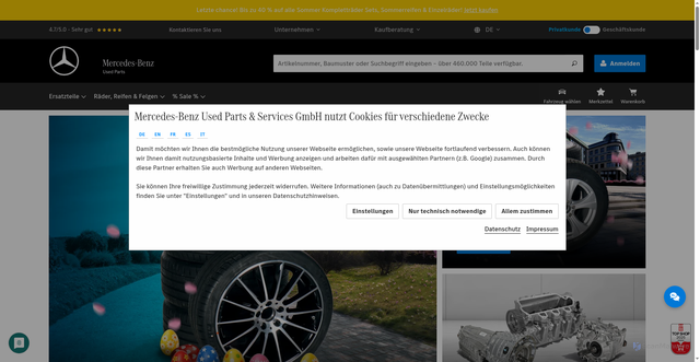 Security scan screenshot of https://usedparts.mercedes-benz.de