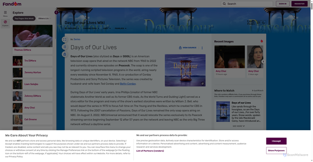 Security scan screenshot of https://daysofourlives.fandom.com/wiki/Days_of_Our_Lives