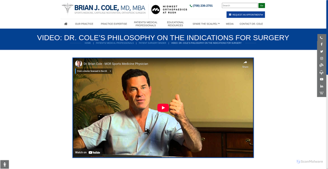 Security scan screenshot of https://www.briancolemd.com/video-dr-coles-philosophy-on-the-indications-for-surgery/