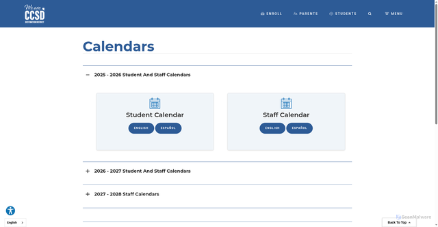 Security scan screenshot of https://www.ccsd.net/calendars